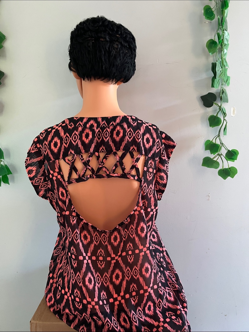 Maurices Black and Coral Backless Cutout Dress